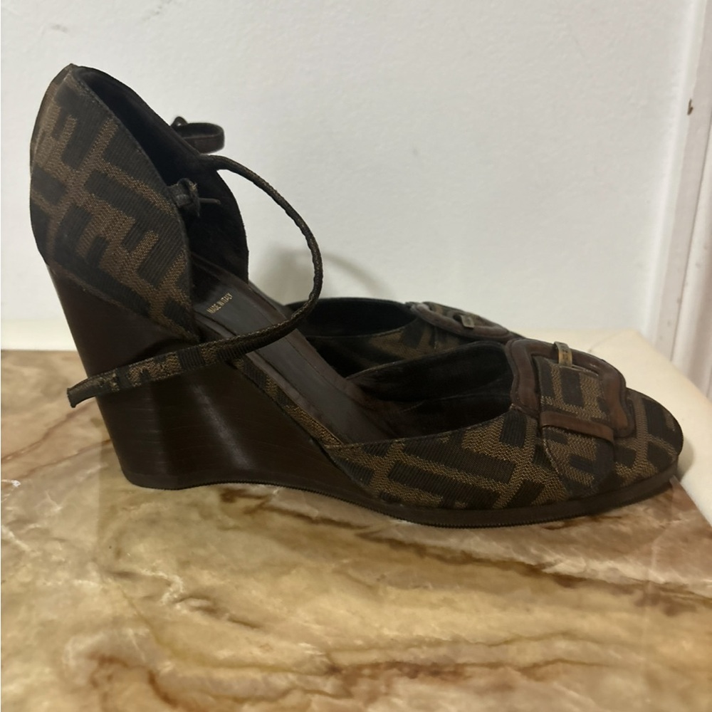 Fendi Brown Leather Wedge Shoes